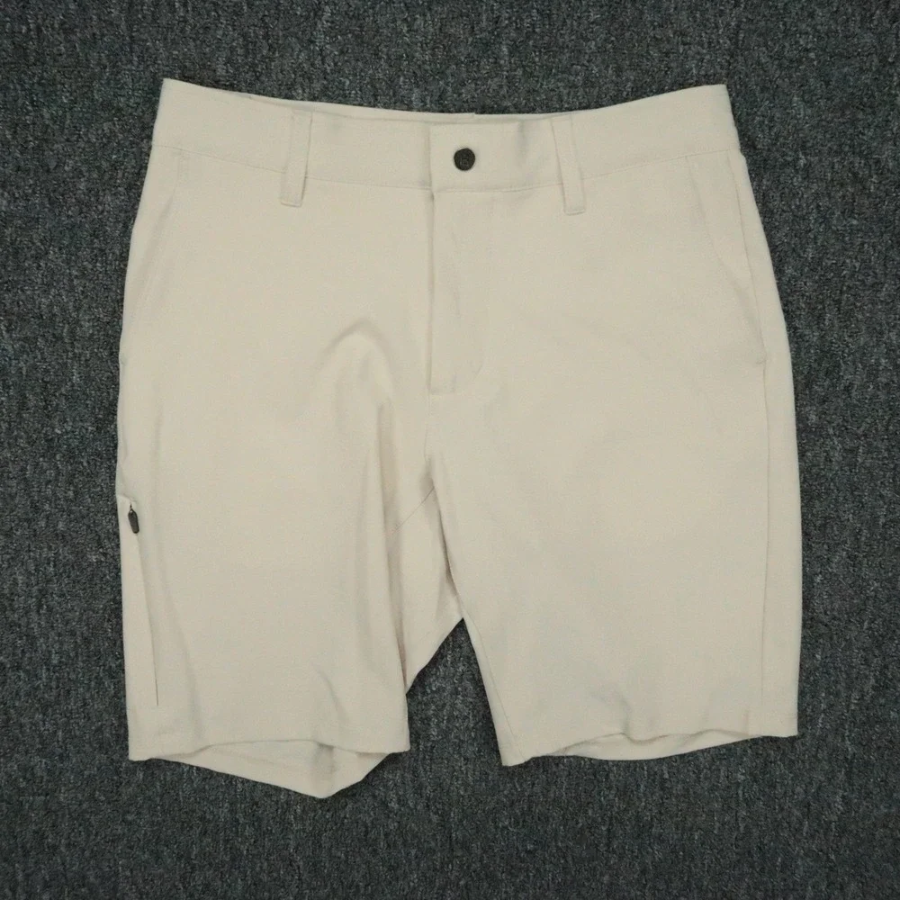 BYLT Shorts Mens Small Khaki Tan Kinetic Flat Front Zip Pocket Stretch Golf